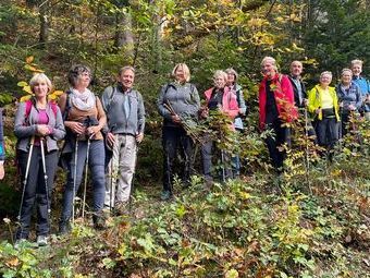 Eine zufriedene Wandergruppe beim Abstieg ins Gasthaus Himmelreich. Wir danken Christel für die schöne Herbstwanderung.